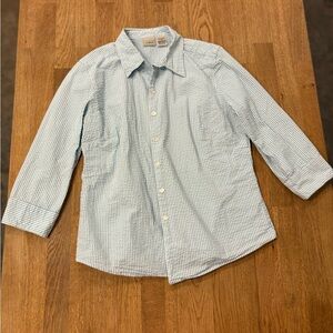 L.L. Bean Light Blue and White Striped Cotton Shirt